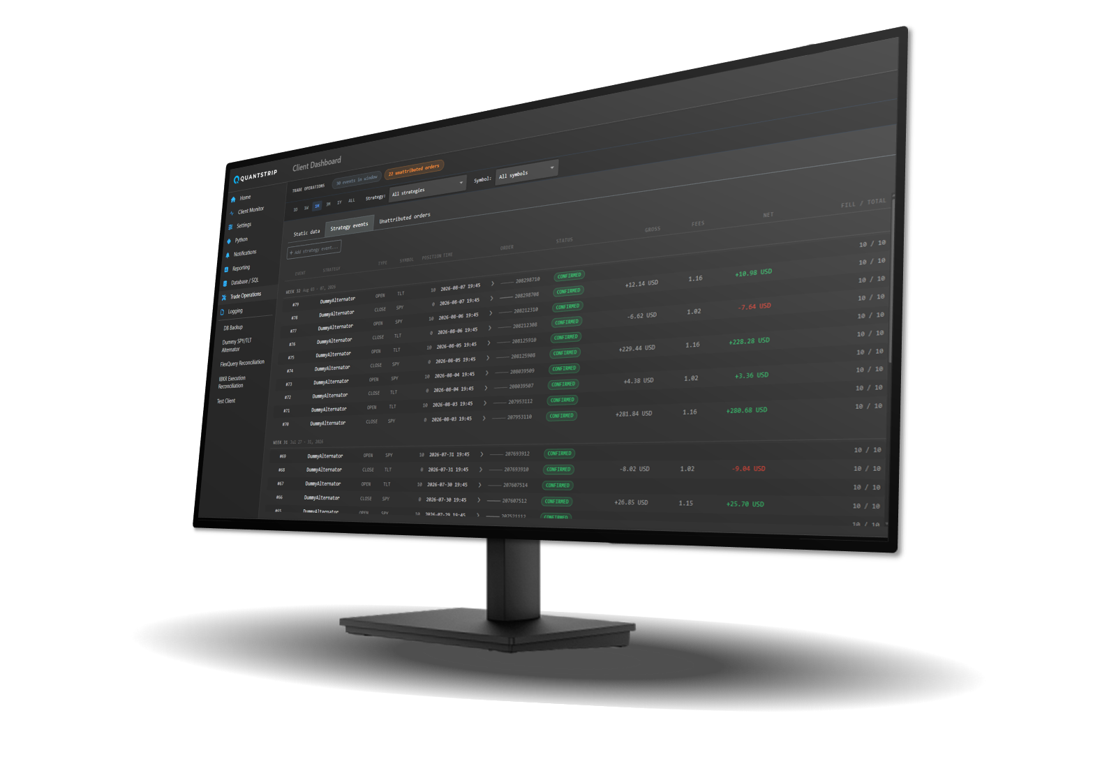 Quantstrip trade operations dashboard