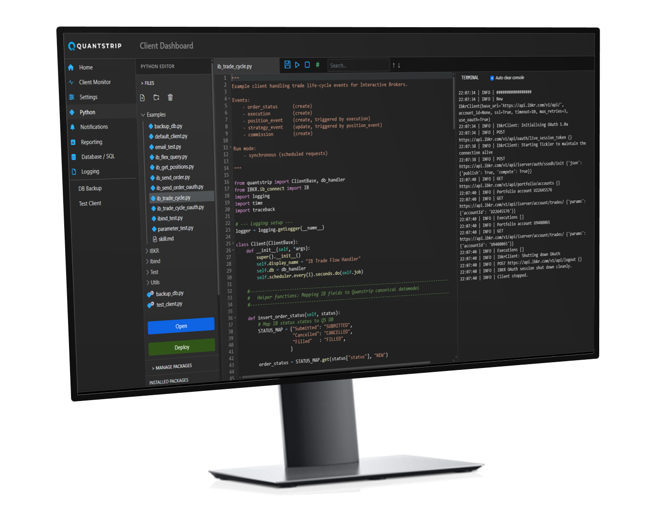 Quantstrip integrated dashboard
