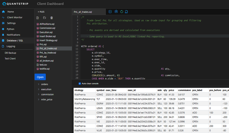 SQL editor and pre-built analytical queries
